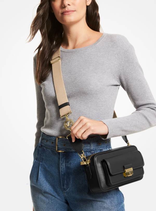 Damske Spojková Taška Michael Kors Bradshaw Medium Leather Camera Čierne - Kabelky Michael Kors Outlet | OVLZC-5649